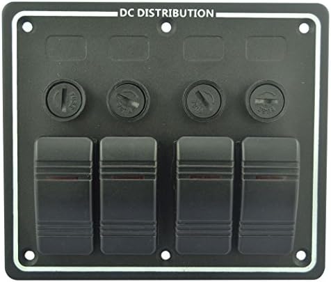 MyBest MA018 Waterproof 4 Gang Aluminum Boat Rocker Switch Panel + Auto Fuse