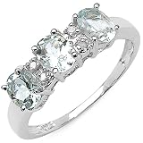  0.95 Carat Genuine Aquamarine & Diamond Sterling Silver Ring