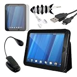 Premium Black Leather Cover Screen Protector Black LED Light Micro USB Cable Earphone Fishbone Holder for HP TouchPad Wi-Fi 32 GB 97-Inch Tablet on sale