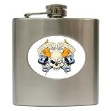 Hip Flask 6 oz. of Live Fast Die Young Skull Flames and Pistons (Harley Davidson, Hog, Motorcycle Riding, Bike Riding, West Coast Choppers, Orange County Choppers, American Chopper)