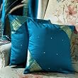 Turquoise Sari Cushion Covers / Saree Pillow covers 16 X 16 Inches
