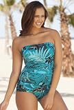 Penbrooke® Teal Cocoa Weave Plus Size Bandeau Sheath Swimsuit - Women's Swimsuit Plus Size Swimsuit