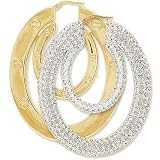 Image of Jewelco London 9ct Yellow gold Crystal-set Double Oval Loop Creole Earrings