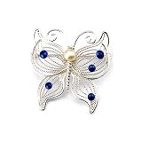 Filigree Butterfly Pin with Chinese Fresh Water Pearl in Sterling Silver