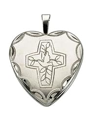 Heart Locket with Cross and Dove in Sterling Silver
