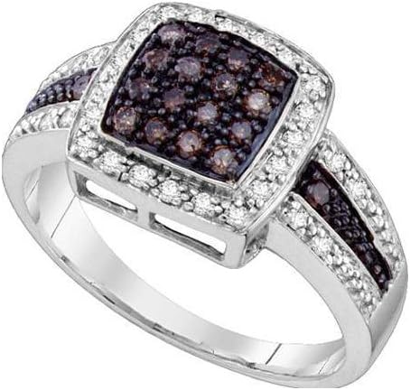 14k White Gold Cognac-brown Colored Diamond Womens Cluster Square-shape Cocktail Ring Sizes 1/2 Cttw