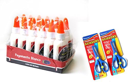 School Glue - White - 1.25 oz. Squeeze Bottle Case Pack 12 + 2 Scissor Safety 5"5"