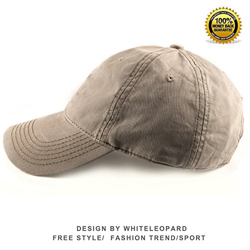 100% Cotton Baseball Cap - Unisex Plain Hat with Adjustable Velcro (Khaki)