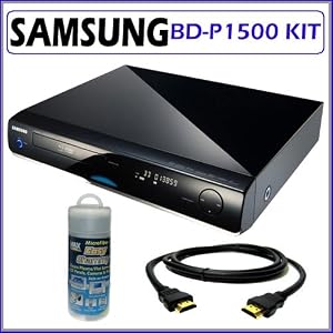 Samsung BD-P1500 1080p DVD Upscaling Blu-Ray Disc Player + High Quality Gold Tipped HDMI-HDMI Cable and Microfiber Shammy Cloth