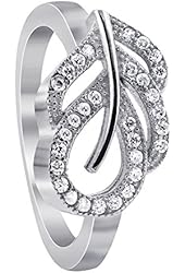 925 Sterling Silver Round Cubic Zirconia Designer Leaf Ring