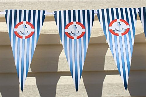 8 Feet Ahoy Anchor Nautical - Paper Chain Flags/ Paper Pennant Banner -13 Flags