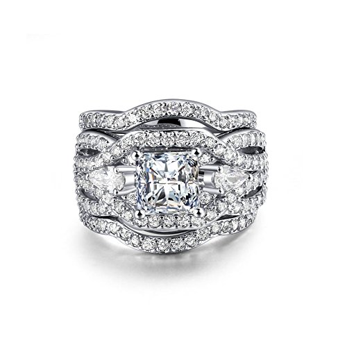 Zealmer rhodium plated princess cut diamond halo cubic …