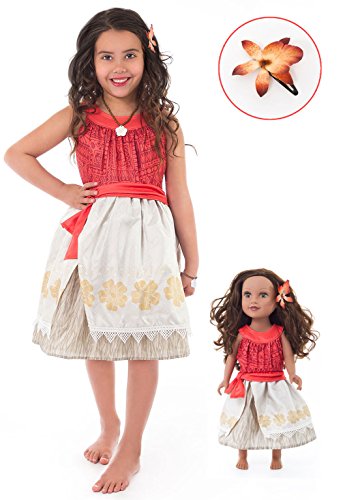Little Adventures Polynesian Princess Dress (Age 5-7) with Matching Doll Dress