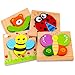 SKYFIELD Wooden Animal Jigsaw Puzzles for Toddlers 1 2 3 Years Old, Boys &Girls Educational Toys Gift with 4 Animals Patterns, Bright Vibrant Color Shapes,Gift Box Packed Ready (Animal)