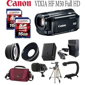 Canon VIXIA HF M50 Camcorder Full HD 1920 x 1080 Video and 10x Optical Zoom + Battery + Two 16GB Memory Cards + Deluxe Case + Tripod + Rode Stereo VideoMic Camera-Mounted Stereo Microphone + Action Stabilizing ForeGrip Handle + Travel charger + Filter Kit + 0.45X Wide Angle Lens + 2x Telephoto Lens