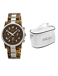 Breda Womens 2310-tortsilv.coscase Dakota Tort And Silver Two-Tone Watch with Cosmetic Bag Set