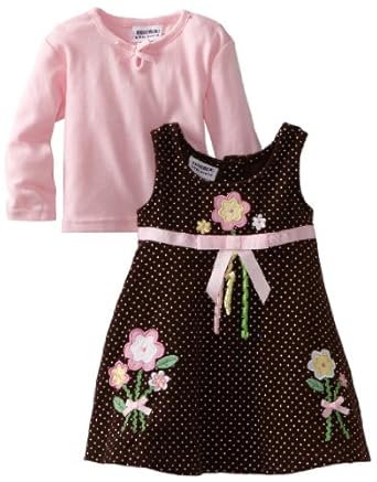 Blueberi Boulevard Baby-girls Infant Printed Cord Jumper With Knit Top, Brown, 12 Months