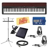tops digital pianos Yamaha  Yamaha P155 Digital Piano with Mahogany Top-Board Bundle with Sustain Pedal, Two Pairs of Headphones, Music Stand, Metronome, MIDI Cable, and Dust Cloth - Black
