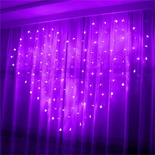 Yeahplus 124 LED 1.5m x 1.2m 8 Modes Heart Shape LED Windows Curtain Light,Waterproof String Fairy Light for Bedroom Party Christmas Wedding Curtain Festival (Purple)