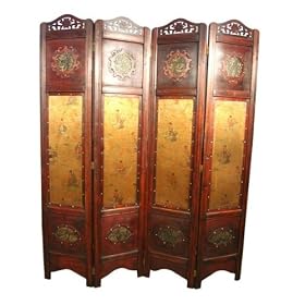 Vintage Oriental Style 4 Panels Screen Room Divider