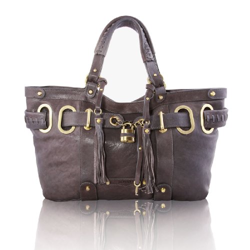 BOVARI Grey Lamb XL Padlock Shopper Handtasche