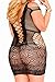FIYOTE Women Crocheted Hollow Out Bodycon Lingerie Fishnet Mini Chemise Dress (One Size, Black)