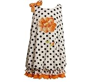 Toddler Bubble Dress Cotton  Polka Dot Print Round Neck  Dress With a Bow(s) and a Ribbon  and a Sash 