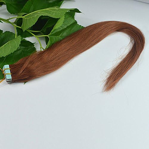 FANGYUANHAIR 18" 80g Tape in Remy Real Straight Human Hair Extensions Many Colors Available (18inch, #33 dark auburn)