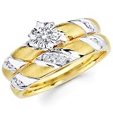 14k Two-Tone White and Yellow Gold Women's Engagement Ring Wedding Band Bridal Wedding Set (0.21 ctw,. GH Color, SI Clarity)