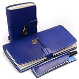 Traveler's Notebook, Linshi Tasks Vintage Handmade Leather Journal Diary Notepad With Pencil Case, Set Of 3(Blue)