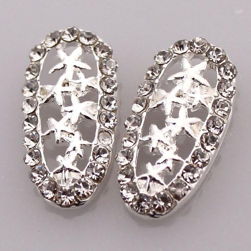 AVA Nails 2 Pcs 3d Alloy Rhinestones Finger Nail Art Tips Cover Nail Polish DIY Decals Hollow Diamond Silver Sea Star Design