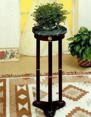 Coaster Plant Stand / Side Table, Green Marble Top and Cherry Finish Wood Base