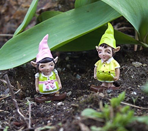 Bundle of 2 Miniature Fairy Garden Elf Stakes - Elmer and Liesl, The Garden Elves