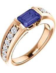 18K Rose Gold 7.00x5.00mm Emerald Cut Tanzanite and Diamond Ring -- LIFETIME WARRANTY