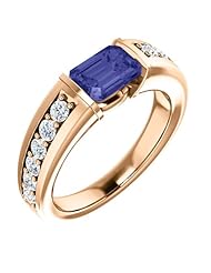 14K Rose Gold 7.00x5.00mm Emerald Cut Tanzanite and Diamond Ring -- LIFETIME WARRANTY