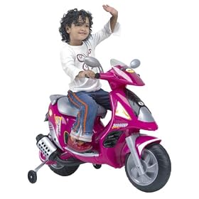 Injusa 6v Electric Battery Powered Kids Ride on Outdoor Girls Motorbike Scooter Duo in Pink