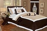 7Pcs Queen Hotel Block Comforter Bedding Set Chocolate
