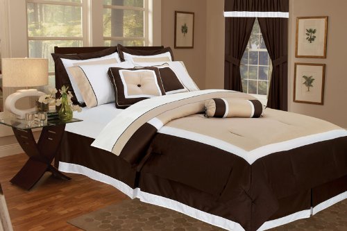 7Pcs Queen Hotel Collection Block Bed in a Bag Comforter Bedding Set Chocolate 51Xp9YIqY%2BL 7Pcs Queen Hotel Collection Block Bed in a Bag Comforter Bedding Set Chocolate