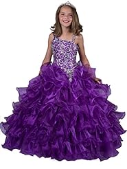 Girls Floor Length Lace Beaded  Organza   Ball Gown Pageant Dress  With Ruffles