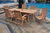 Big Sale Grade-A Teak Wood Luxurious Dining Set Collections: 7 pc - 94" Double Extension Rectangle Table And 6 Ashley Reclining Arm Chairs
