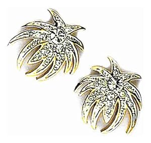 Pricegems Gold Plated Ladies Swarovski Crystal Clip On Fireworks 'Le Diner Au Casino' Clip On Earrings