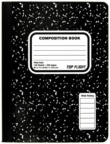 Top Flight Sewn Composition Book, Black and White Marble, Wide Rule, 100 Sheets (41353) Top Flight Sewn Composition Book, Black and White Marble, Wide Rule, 100 Sheets (41353)