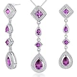 Unique Style 4.50 carats Princess Checkerboard Cut Amethyst Pendant Earrings Set in Sterling Silver