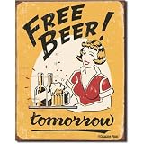 Free Beer Tomorrow Distressed Retro Vintage Tin Sign - 13x16