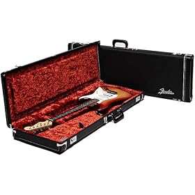 Fender Deluxe Left Handed Strat/Tele Hardshell Guitar Case, Black, Orange Interior