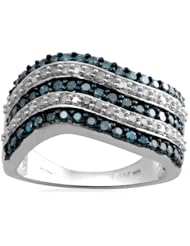 10k White Gold Blue and White Diamond Ring (1 cttw, I-J Color, I3 Clarity)