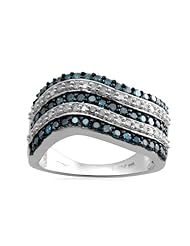 10k White Gold Blue and White Diamond Ring (1 cttw, I-J Color, I3 Clarity)