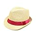TrendsBlue Classic Natural Fedora Straw Hat with Fuchsia Color Band