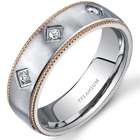 Mill grain Style Titanium 3 Stone Womens Gold Tone 6 mm Wedding Band Available Size 5 Free Shipping