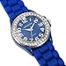 Royal Blue Geneva Silicone Ceramic Style Wrist Watch Surrounded with Silver Trim and Sparkly Rhinestones